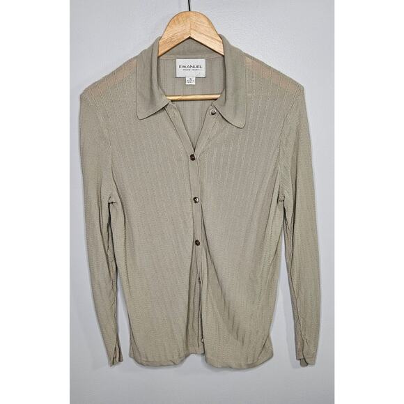 Vintage 90s Emanuel Ungaro Womens Cardigan Sweater Medium Tan Button Up Knit USA - Picture 1 of 10